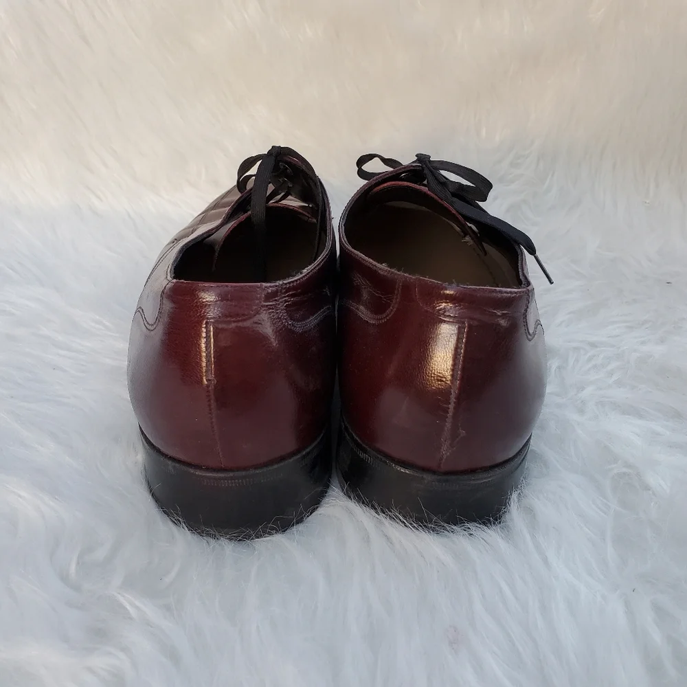 Vintage Florsheim 33617  Burgundy Leather Apron Toe Lace Up Dress Shoes, 11.5